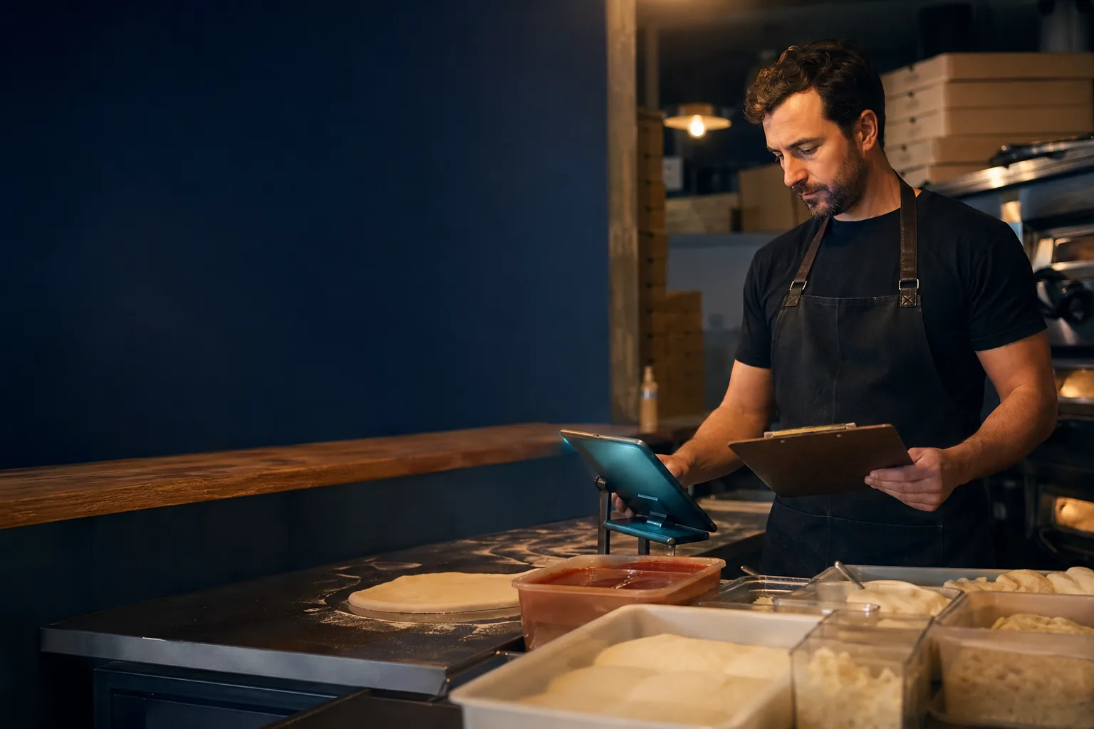 Restaurant manager checking prep station